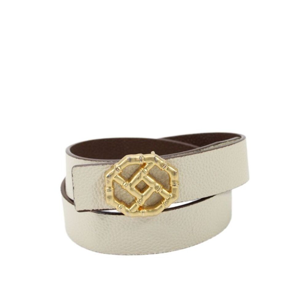 J. Mclaughlin Womens Leather Gold Hardware Buckle Brown Cream Size S